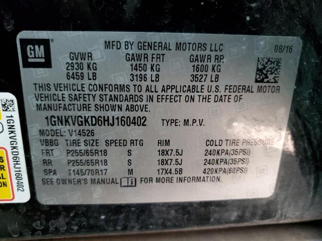 1GNKVGKD6HJ160402 - 2017 CHEVROLET TRAVERSE LT BLACK photo 13