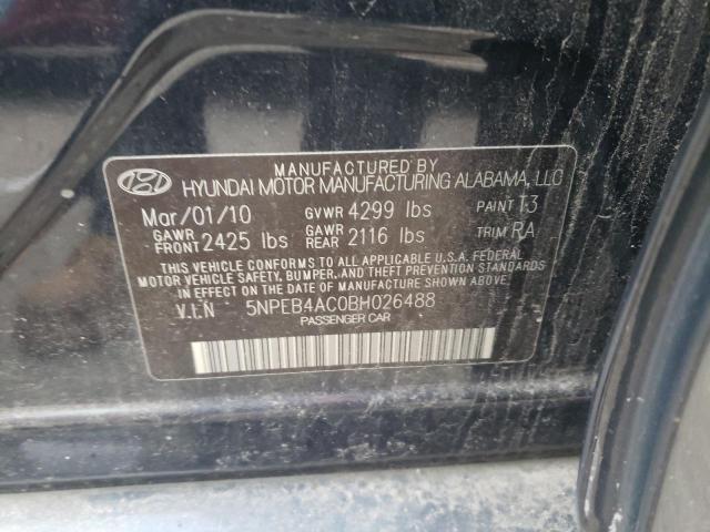 5NPEB4AC0BH026488 - 2011 HYUNDAI SONATA GLS BLACK photo 12