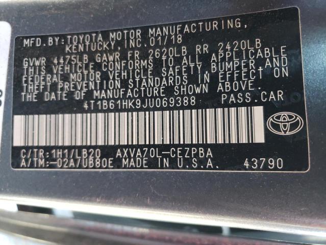 4T1B61HK9JU069388 - 2018 TOYOTA CAMRY XSE GRAY photo 12