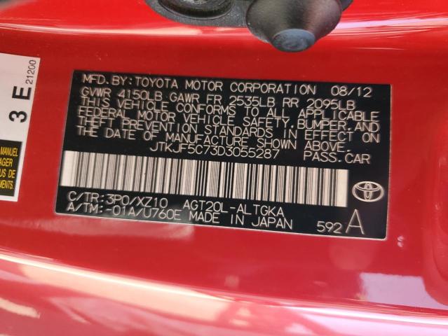 JTKJF5C73D3055287 - 2013 TOYOTA SCION TC RED photo 12