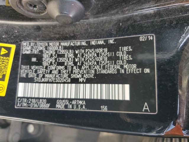 5TDJKRFH7ES020458 - 2014 TOYOTA HIGHLANDER XLE BLACK photo 13