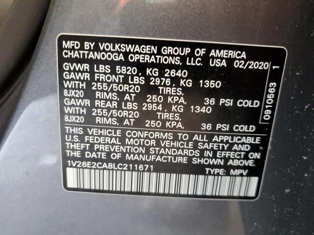 1V26E2CA8LC211671 - 2020 VOLKSWAGEN ATLAS CROS SE GRAY photo 13