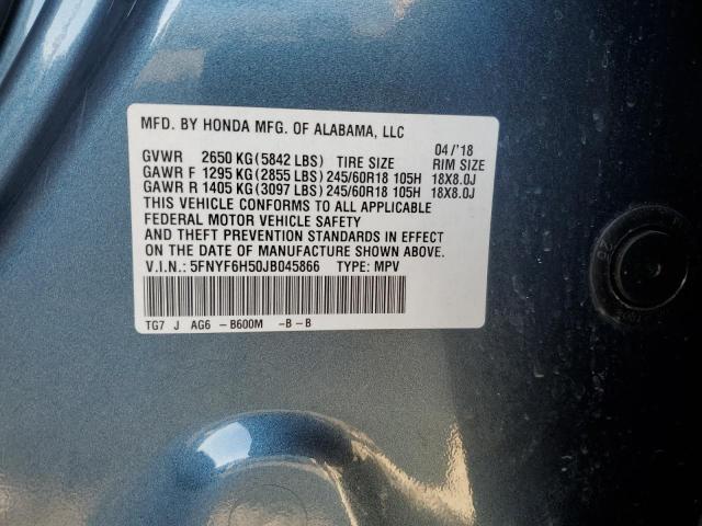 5FNYF6H50JB045866 - 2018 HONDA PILOT EXL BLUE photo 12