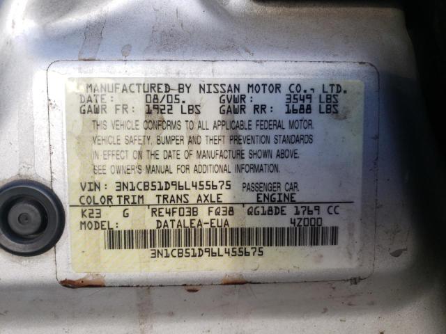 3N1CB51D96L455675 - 2006 NISSAN SENTRA 1.8 SILVER photo 12