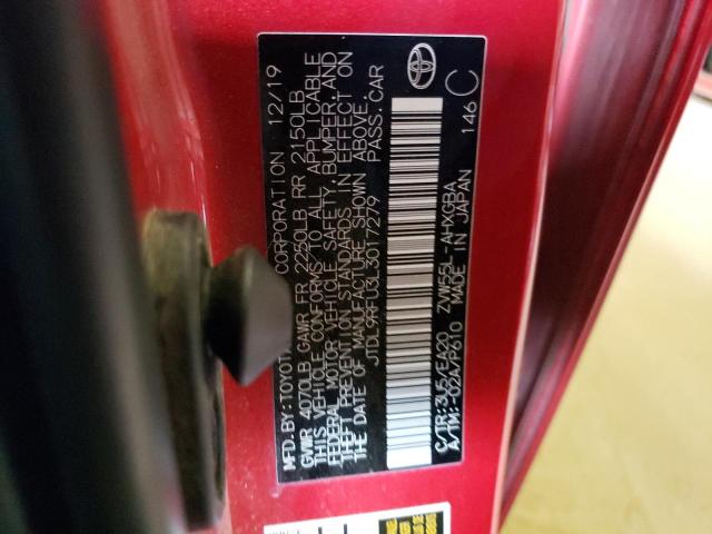 JTDL9RFU3L3017279 - 2020 TOYOTA PRIUS LE RED photo 12