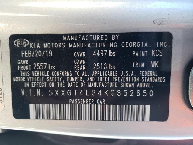 5XXGT4L34KG352650 - 2019 KIA OPTIMA LX SILVER photo 12