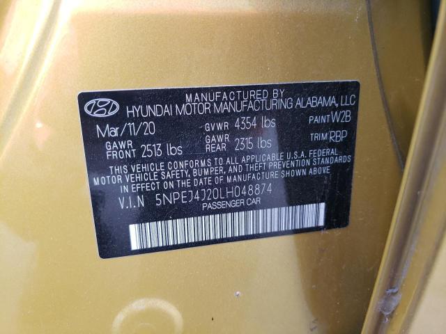 5NPEJ4J20LH048874 - 2020 HYUNDAI SONATA SEL PLUS YELLOW photo 12