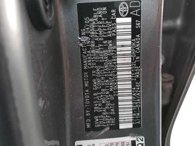 2T1KR32E15C480779 - 2005 TOYOTA COROLLA MA XR GRAY photo 12