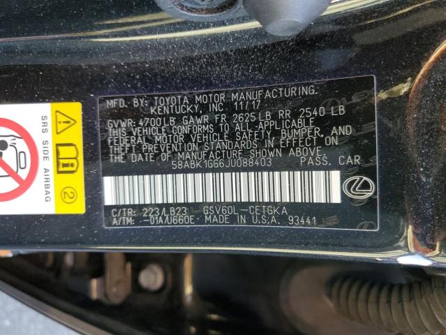 58ABK1GG6JU088403 - 2018 LEXUS ES 350 BLACK photo 12