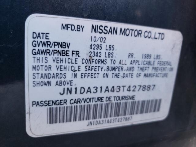 JN1DA31A43T427887 - 2003 NISSAN MAXIMA GLE GRAY photo 12