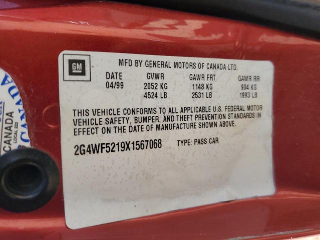 2G4WF5219X1567068 - 1999 BUICK REGAL GS BURGUNDY photo 12