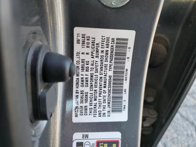 JHMZE2H38CS000340 - 2012 HONDA INSIGHT GRAY photo 12