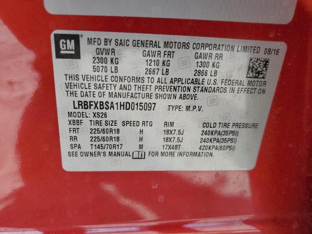 LRBFXBSA1HD015097 - 2017 BUICK ENVISION ESSENCE BURGUNDY photo 13