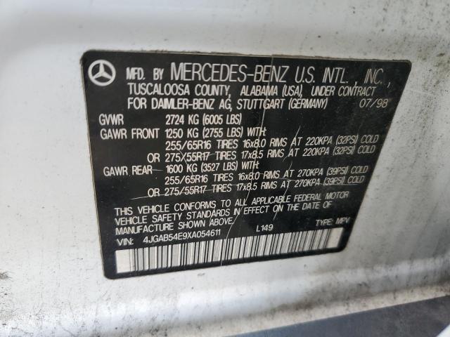 4JGAB54E9XA054611 - 1999 MERCEDES-BENZ ML 320 WHITE photo 12