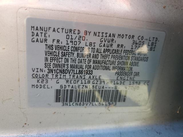 3N1CN8DV7LL861933 - 2020 NISSAN VERSA S SILVER photo 12