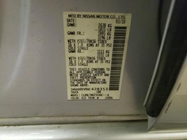 1N6AD0EV9AC428353 - 2010 NISSAN FRONTIER CREW CAB SE SILVER photo 12