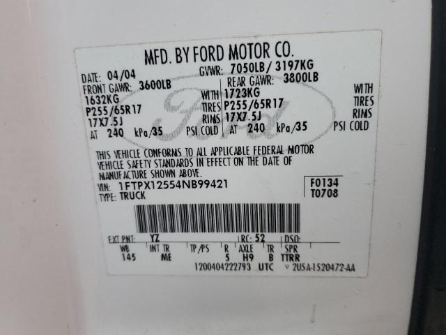 1FTPX12554NB99421 - 2004 FORD F150 WHITE photo 12