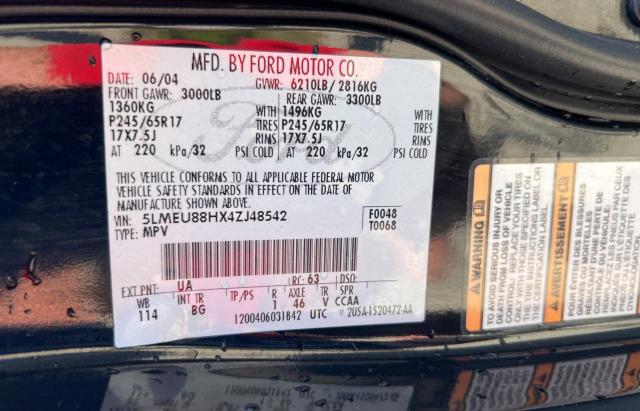 5LMEU88HX4ZJ48542 - 2004 LINCOLN AVIATOR შავი ფოტო 10