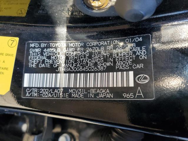 JTHBA30G845026387 - 2004 LEXUS ES 330 BLACK photo 12