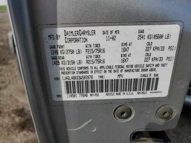 1J4GL48K63W583978 - 2003 JEEP LIBERTY SPORT SILVER photo 12