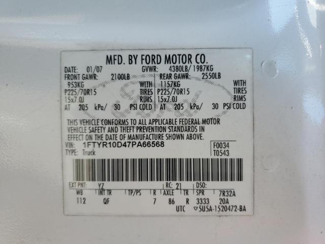 1FTYR10D47PA66568 - 2007 FORD RANGER WHITE photo 13