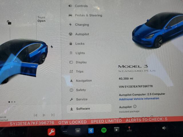 5YJ3E1EA7KF396776 - 2019 TESLA MODEL 3 BLUE photo 9