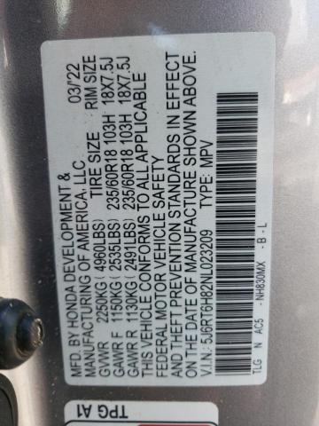 5J6RT6H82NL023209 - 2022 HONDA CR-V EXL GRAY photo 13