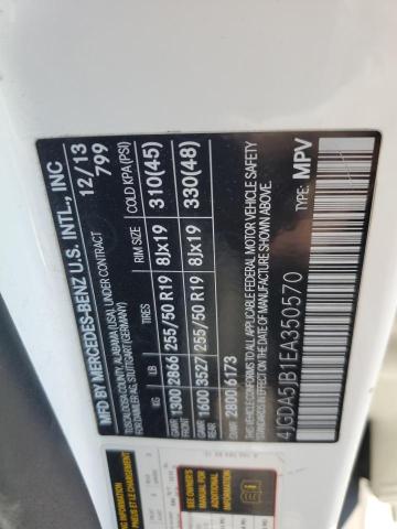 4JGDA5JB1EA350570 - 2014 MERCEDES-BENZ ML 350 WHITE photo 13