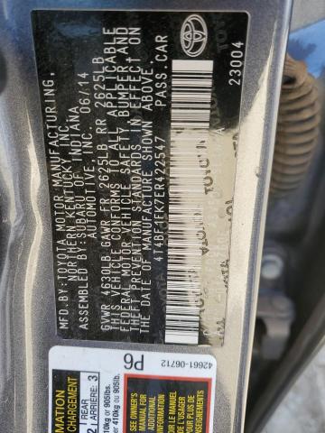 4T4BF1FK7ER422547 - 2014 TOYOTA CAMRY L GRAY photo 13