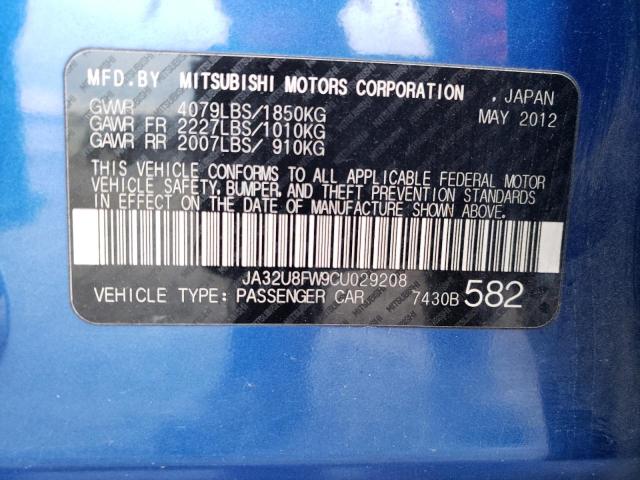 JA32U8FW9CU029208 - 2012 MITSUBISHI LANCER GT BLUE photo 13