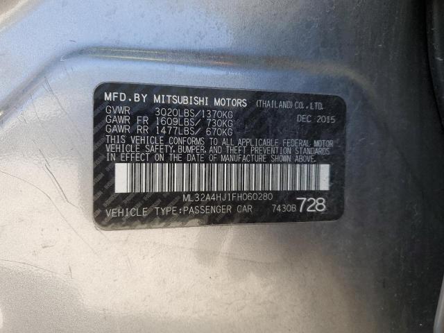 ML32A4HJ1FH060280 - 2015 MITSUBISHI MIRAGE ES GRAY photo 12