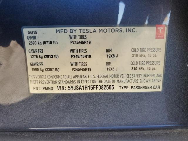 5YJSA1H15FF082505 - 2015 TESLA MODEL S 85 CHARCOAL photo 12