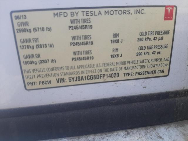 5YJSA1CG8DFP14020 - 2013 TESLA MODEL S Սպիտակ լուսանկար 12