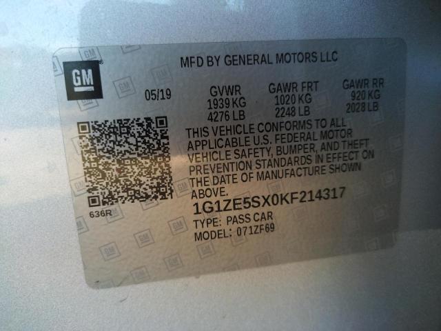 1G1ZE5SX0KF214317 - 2019 CHEVROLET MALIBU PREMIER SILVER photo 12