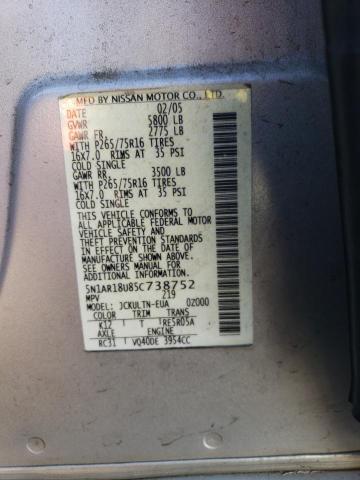 5N1AR18U85C738752 - 2005 NISSAN PATHFINDER LE SILVER photo 14