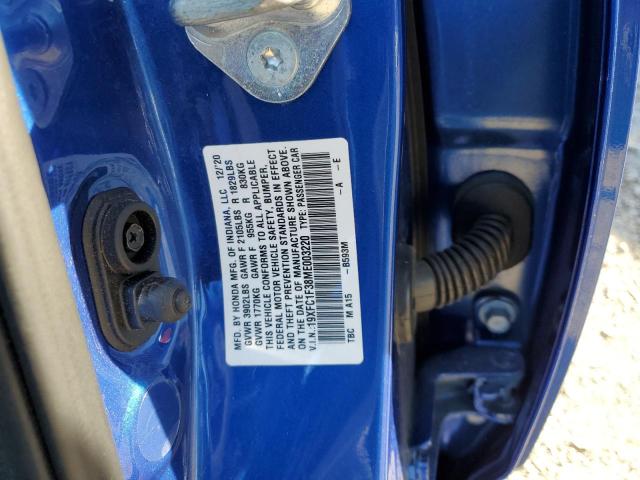 19XFC1F38ME003220 - 2021 HONDA CIVIC EX BLUE photo 12