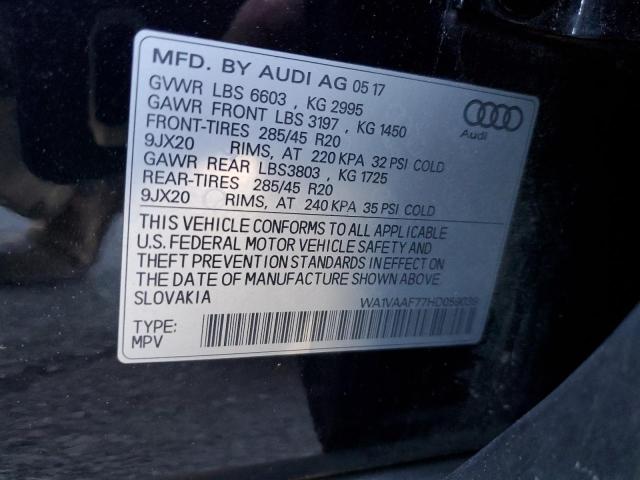 WA1VAAF77HD059039 - 2017 AUDI Q7 PRESTIGE BLACK photo 12