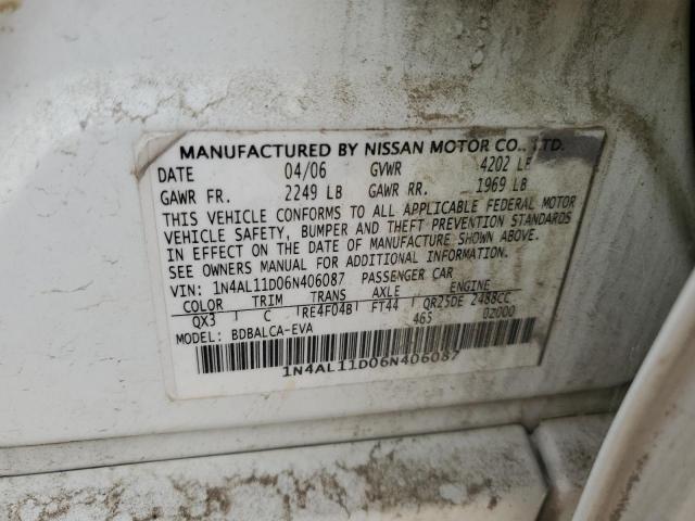 1N4AL11D06N406087 - 2006 NISSAN ALTIMA S WHITE photo 12