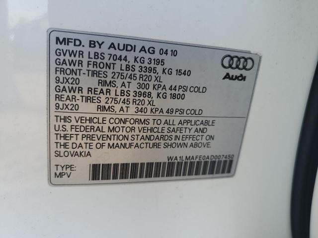 WA1LMAFE0AD007450 - 2010 AUDI Q7 PREMIUM PLUS WHITE photo 12