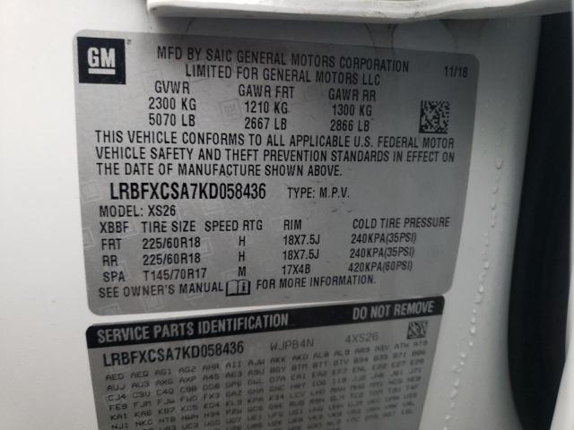 LRBFXCSA7KD058436 - 2019 BUICK ENVISION ESSENCE WHITE photo 12