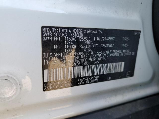 JTMH1RFV4KD511908 - 2019 TOYOTA RAV4 LE WHITE photo 14