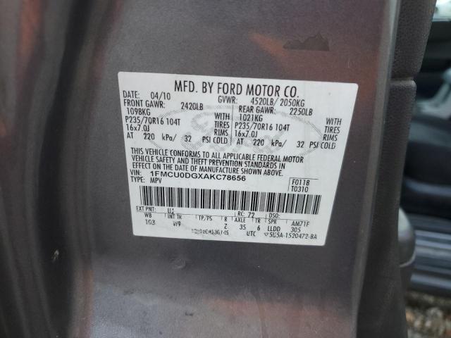 1FMCU0DGXAKC78656 - 2010 FORD ESCAPE XLT GRAY photo 12