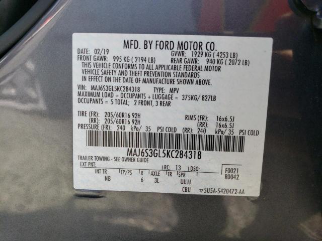 MAJ6S3GL5KC284318 - 2019 FORD ECOSPORT SE GRAY photo 13
