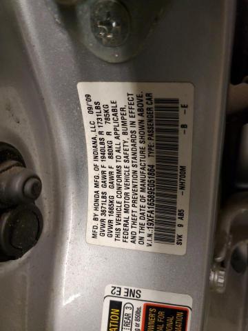 19XFA16589E051864 - 2009 HONDA CIVIC LX SILVER photo 12