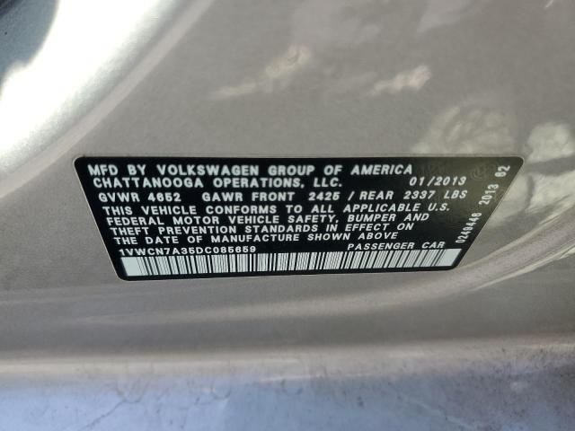 1VWCN7A35DC085659 - 2013 VOLKSWAGEN PASSAT SEL SILVER photo 12