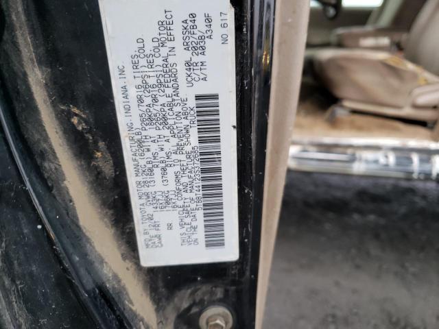 5TBBT44123S372685 - 2003 TOYOTA TUNDRA ACCESS CAB SR5 BLACK photo 12