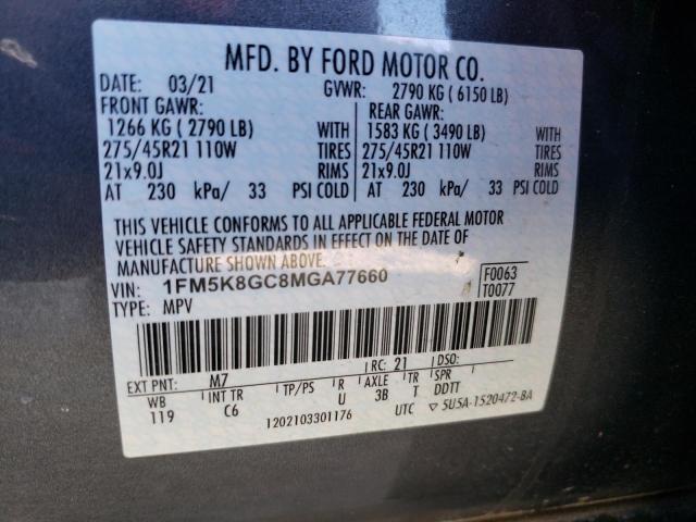 1FM5K8GC8MGA77660 - 2021 FORD EXPLORER ST GRAY photo 13