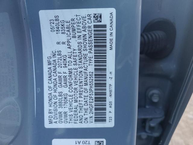 2HGFE2F53PH552562 - 2023 HONDA CIVIC SPORT 灰色 照片 12