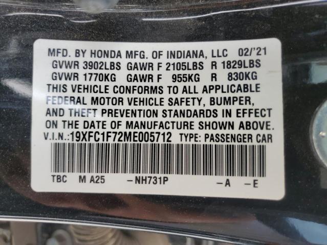 19XFC1F72ME005712 - 2021 HONDA CIVIC EXL 黑色 照片 13