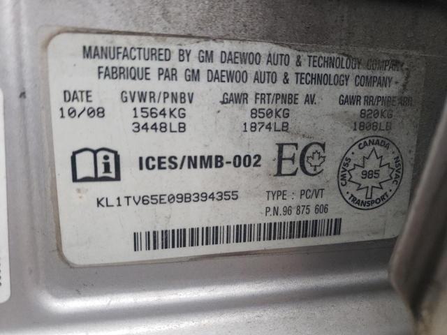 KL1TV65E09B394355 - 2009 CHEVROLET AVEO LS Gümüş foto 12